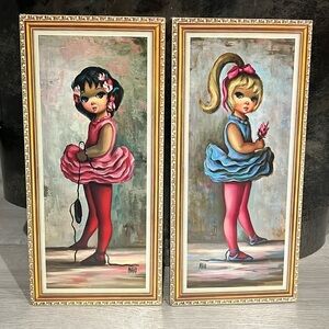 Set of 2 Maio Fully Sealed Big Eyes Ballerina Girls Prints - New Sealed Mounted